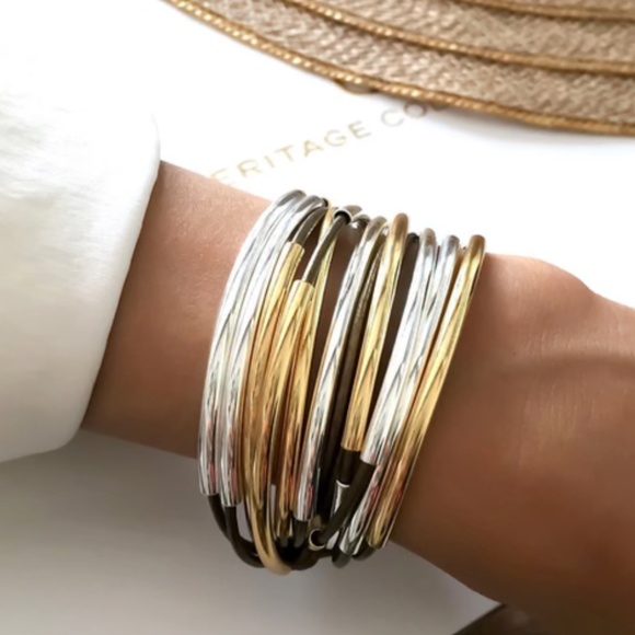 Lizzy James Metallic Teal Classic 4 Strand Gold & Silver Wrap Bracelet - Picture 3 of 8